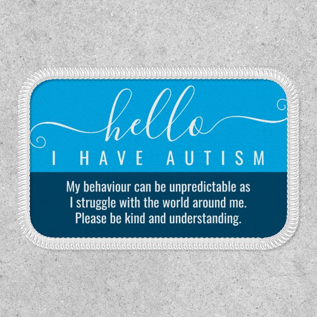 hello autism awareness and emergency contact  patch (Front)