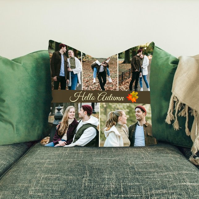 Hello Autumn 5 photo collage Throw Pillow (Creator Uploaded)