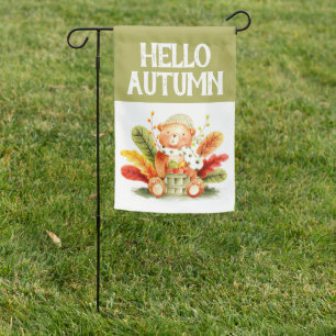 Hello Autumn Bear Garden Flag