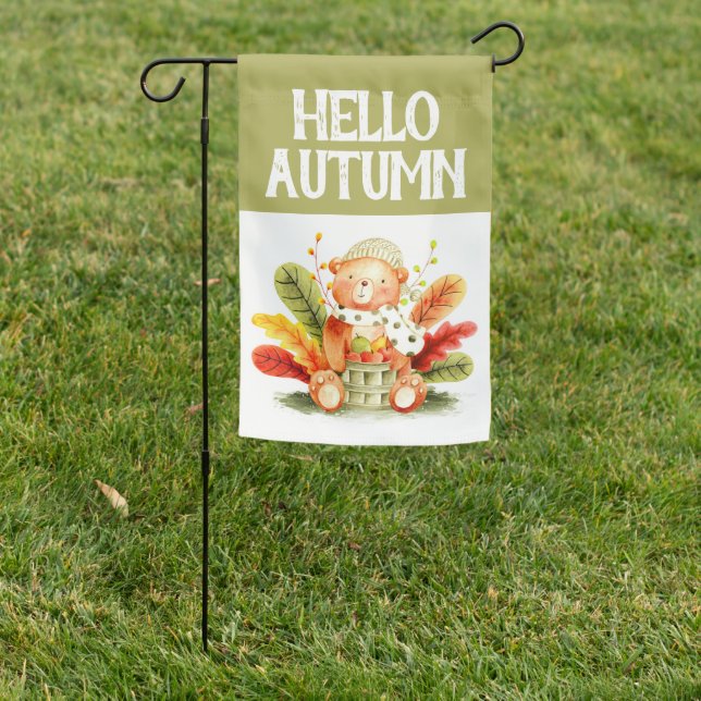 Hello Autumn Bear Garden Flag (In SItu)