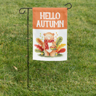 Hello Autumn Bear Garden Flag