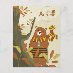 Hello Autumn Bear Postcard