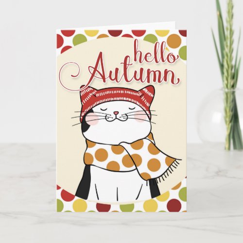 Hello Autumn Card _ Cute Fall Season Kitty