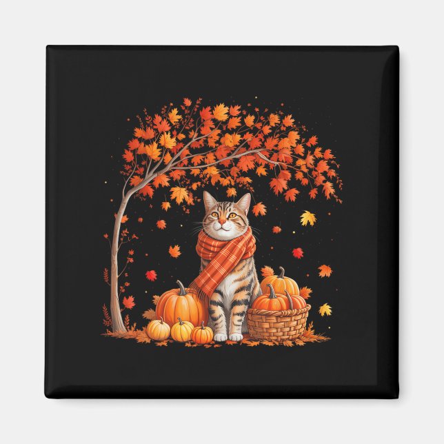 Hello Autumn Cat Fall Leaf Kitten Lover Thanksgivi Magnet (Front)