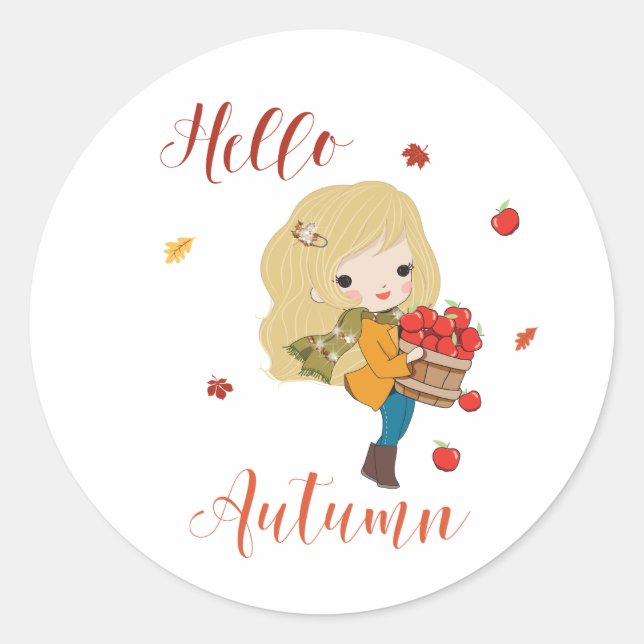 Hello Autumn classic round sticker Fall theme (Front)