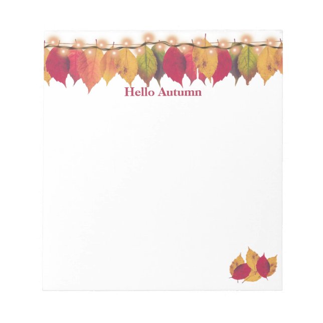 Hello Autumn Colorful Leaves Firefly Lights Notepad (Front)