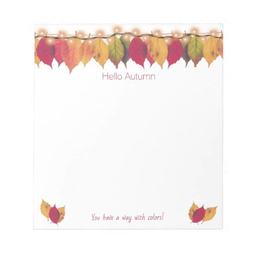 Hello Autumn Colorful Leaves Firefly Lights Notepad
