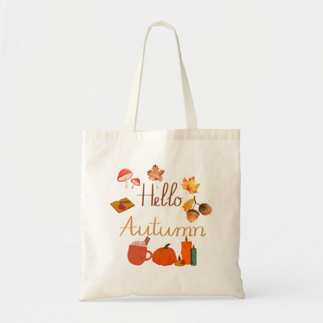 Hello Autumn – Cozy Fall Vibes with Pumpkins Tote Bag (Front)