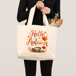Hello Autumn, cozy nostalgia Large Tote Bag