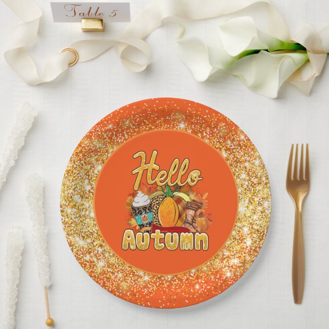 Hello Autumn Customize Color Paper Plates (Wedding)