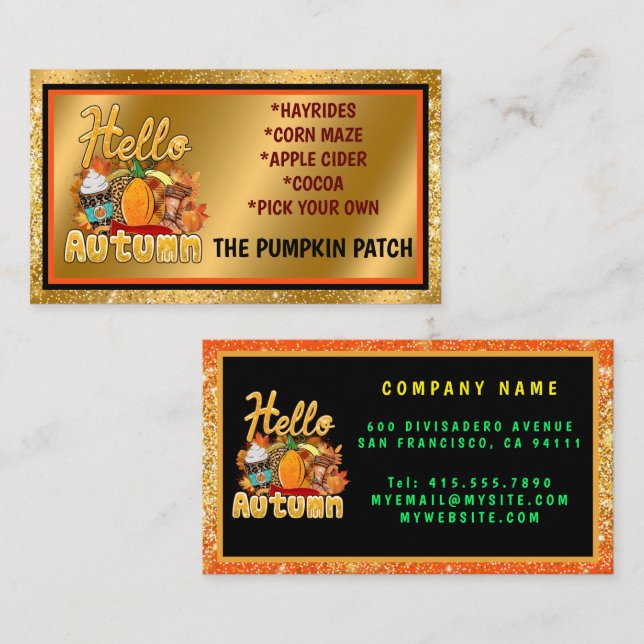 Hello Autumn Customize Text and Color Business Card (Front/Back)