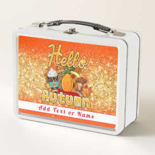 Hello Autumn Customize Text and Color Metal Lunch Box