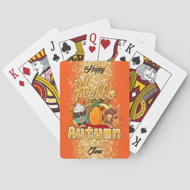 Hello Autumn Customize Text and Color Poker Cards (Back)
