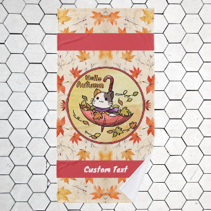 Hello Autumn, Cute Cat Sits in Umbrella Bath Towel Set
