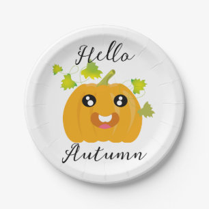 Hello Autumn - Cute Halloween Pumpkin Paper Plates