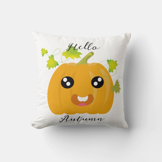 Hello Autumn - Cute Pumpkin Throw Pillow (Front)