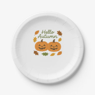 Hello Autumn Cute Smiling Pumpkins Classic T-Shirt Paper Plates