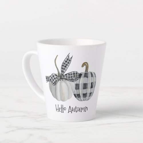 Hello Autumn Fall Buffalo Plaid Pumpkin  Latte Mug