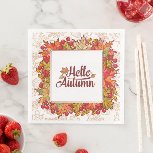 Hello Autumn Fall Floral Thanksgiving Paper Dinner Napkins