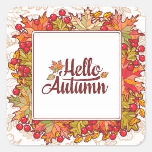 Hello Autumn Fall Floral Thanksgiving Square Sticker