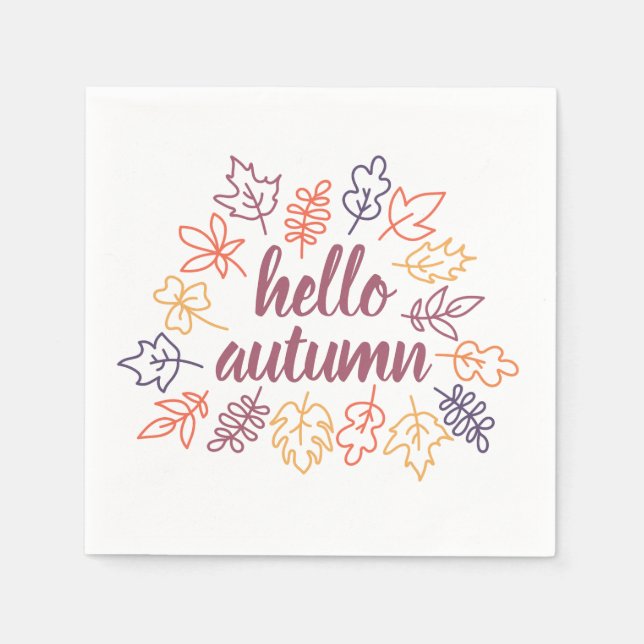 Hello Autumn Fall Floral Typography Modern Napkins (Front)