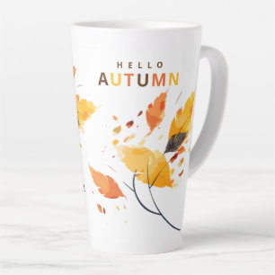 Hello Autumn Fall In Love Watercolor Leaves Latte Mug
