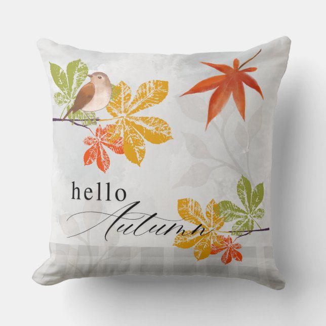 Hello Autumn, Fall Leaves Throw Pillow (Front)
