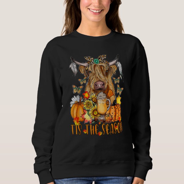 Hello Autumn Fall Tis The Season Highland Cow Pump Sweatshirt (Front)
