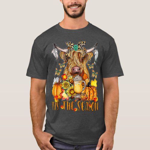 Hello Autumn Fall Tis The Season Highland Cow Pump T_Shirt