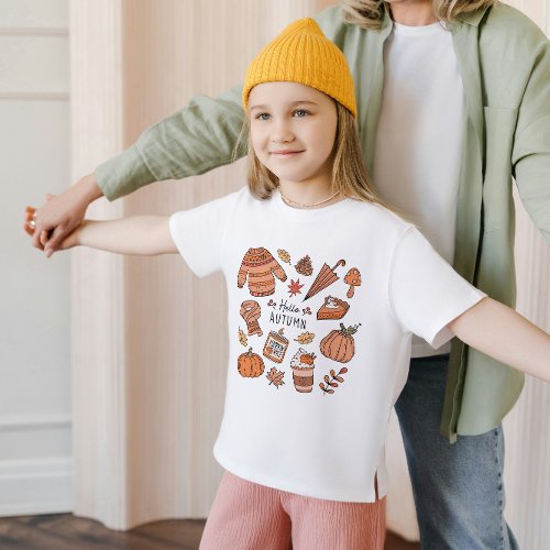 Hello Autumn Fall Vibes Kids Shirt Thanksgiving T_Shirt