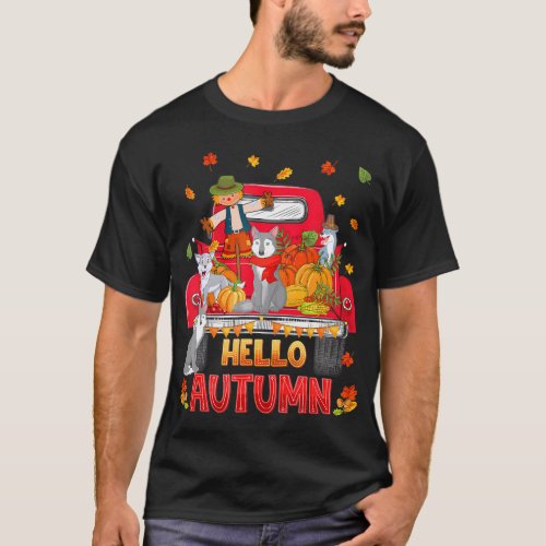 Hello Autumn Fall Wolf Thanksgiving Pumpkin Maple T_Shirt