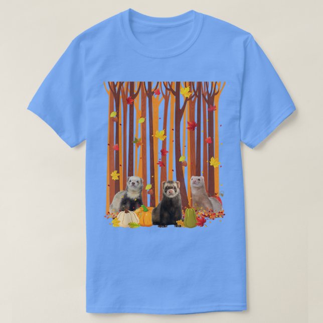 Hello Autumn Ferret Maple Leaf Fall Pumpkin Mens W T-Shirt (Design Front)