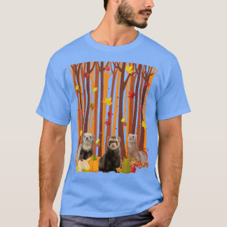 Hello Autumn Ferret Maple Leaf Fall Pumpkin Mens W T-Shirt