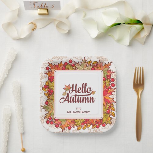 Hello Autumn Festive Fall Floral Thanksgiving  Paper Plates