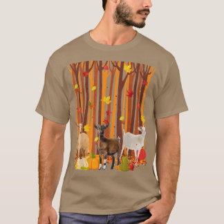 Hello Autumn Goat Maple Leaf Fall Pumpkin Mens Wom T-Shirt