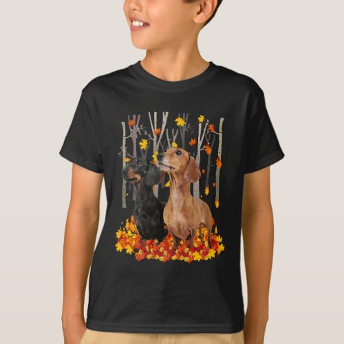 Hello Autumn Maple Dachshund Leaf Fall Cute Dachsh T_Shirt