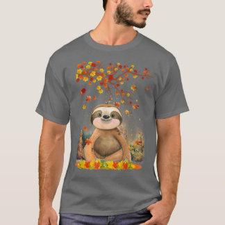Hello Autumn Maple Sloth Leaf Fall Cute Sloths Lov T-Shirt