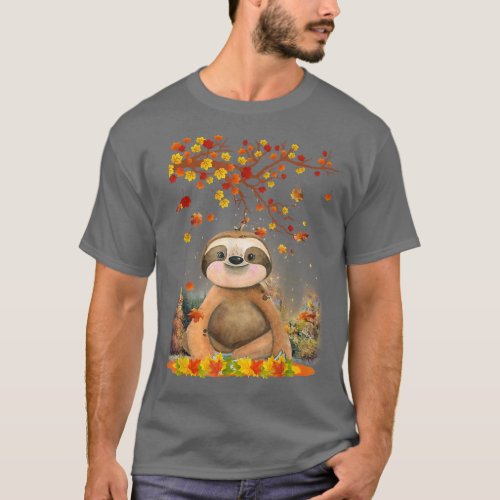 Hello Autumn Maple Sloth Leaf Fall Cute Sloths Lov T_Shirt