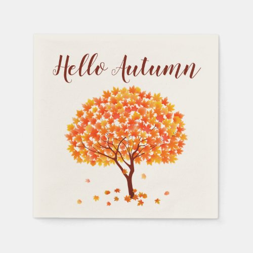 Hello Autumn Maple Tree Napkins