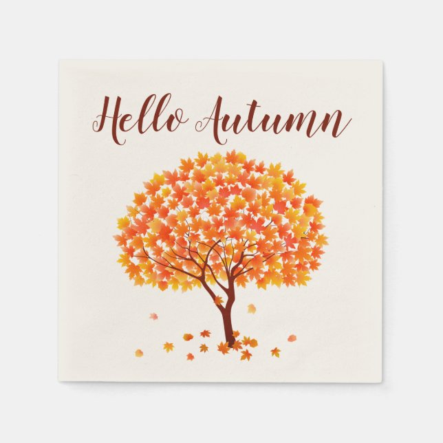 Hello Autumn Maple Tree Napkins (Front)