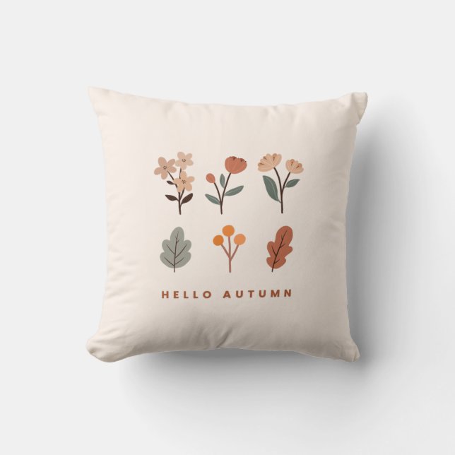 Hello Autumn Minimalist Autumn Florals Throw Pillow (Front)