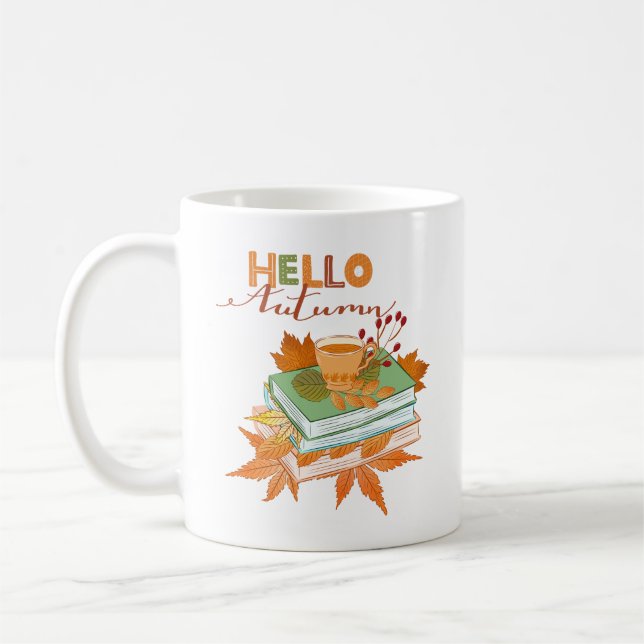 Hello Autumn Mug Cozy Fall Coffee Tea Cup (Left)