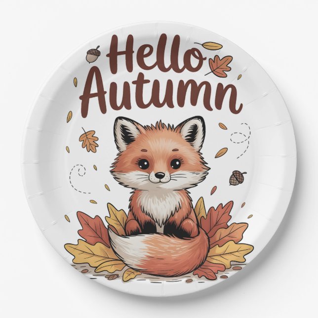 Hello Autumn Paper Plates (Front)