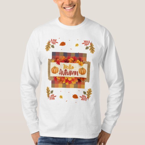 Hello Autumn Plaid Leaves Mens Sweatshirt T_Shirt