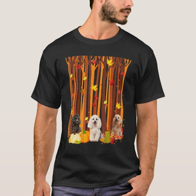Hello Autumn Poodle Maple Leaf Fall Pumpkin Mens W T-Shirt (Front)