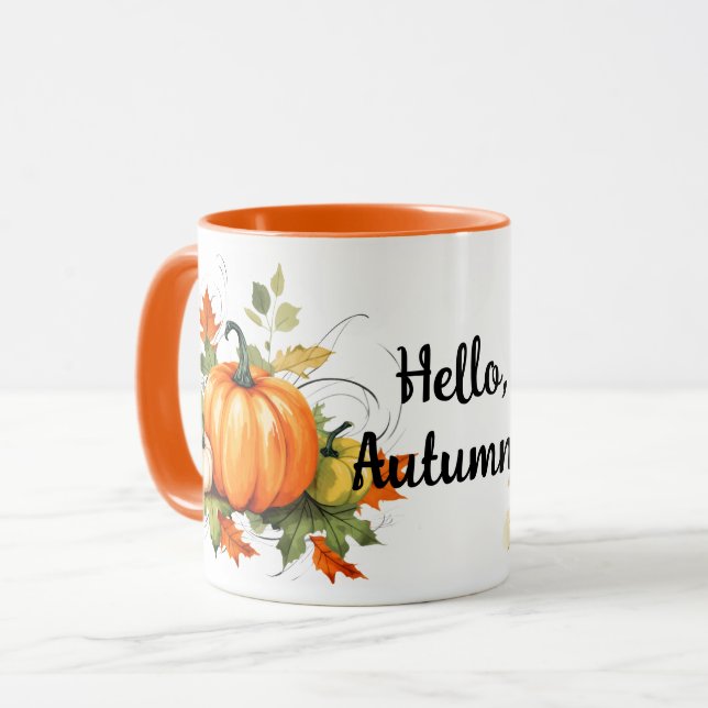 Hello Autumn Pumpkins and Basket Fall Mug (Front Left)