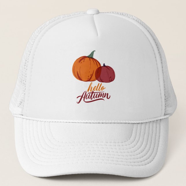 Hello Autumn Pumpkins Trucker Hat (Front)