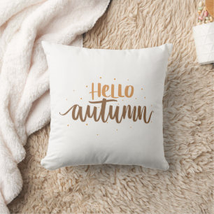 Hello Autumn Rustic Script Typography Throw Pillow
