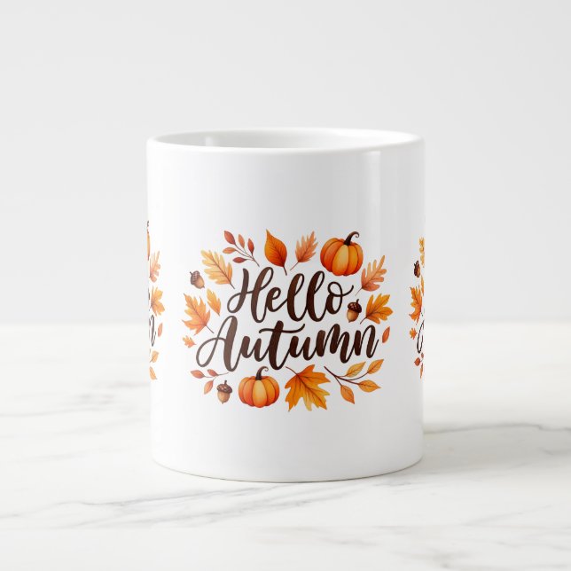 Hello Autumn Script Giant Coffee Mug (Front)