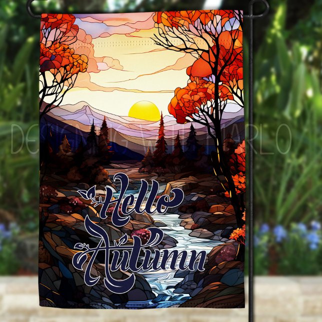 Hello Autumn Stained Glass Style/Look Garden Flag (Creator Uploaded)